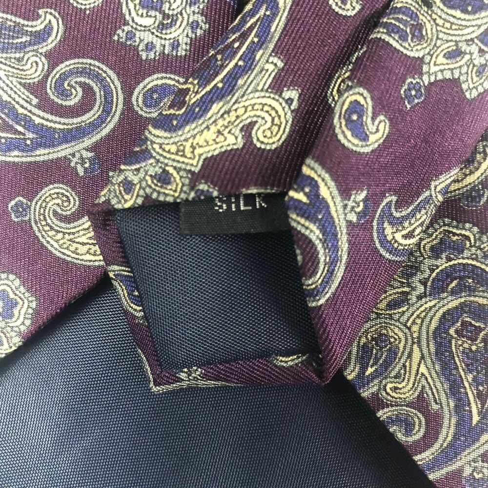 STAFFORD 100% Silk Paisley Tie Burgundy Maroon Navy Gold Handmade - Picture 5 of 8